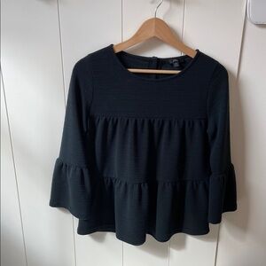 J. Crew Black Tiered Bell Sleeve Blouse